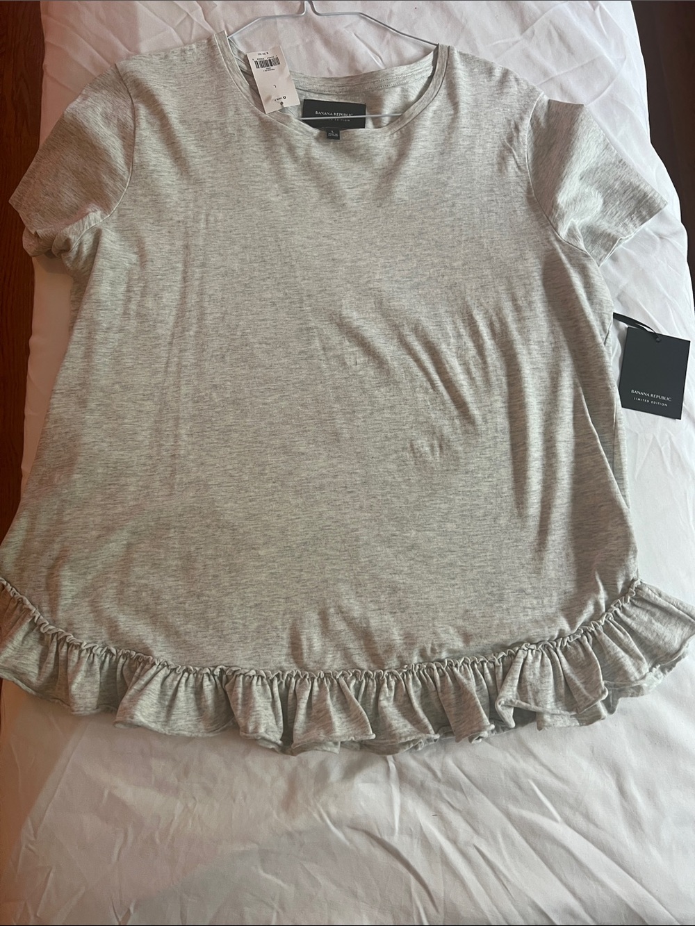 Banana Republic Light Heather Gray Ruffle-Hem Short Sleeve Tee